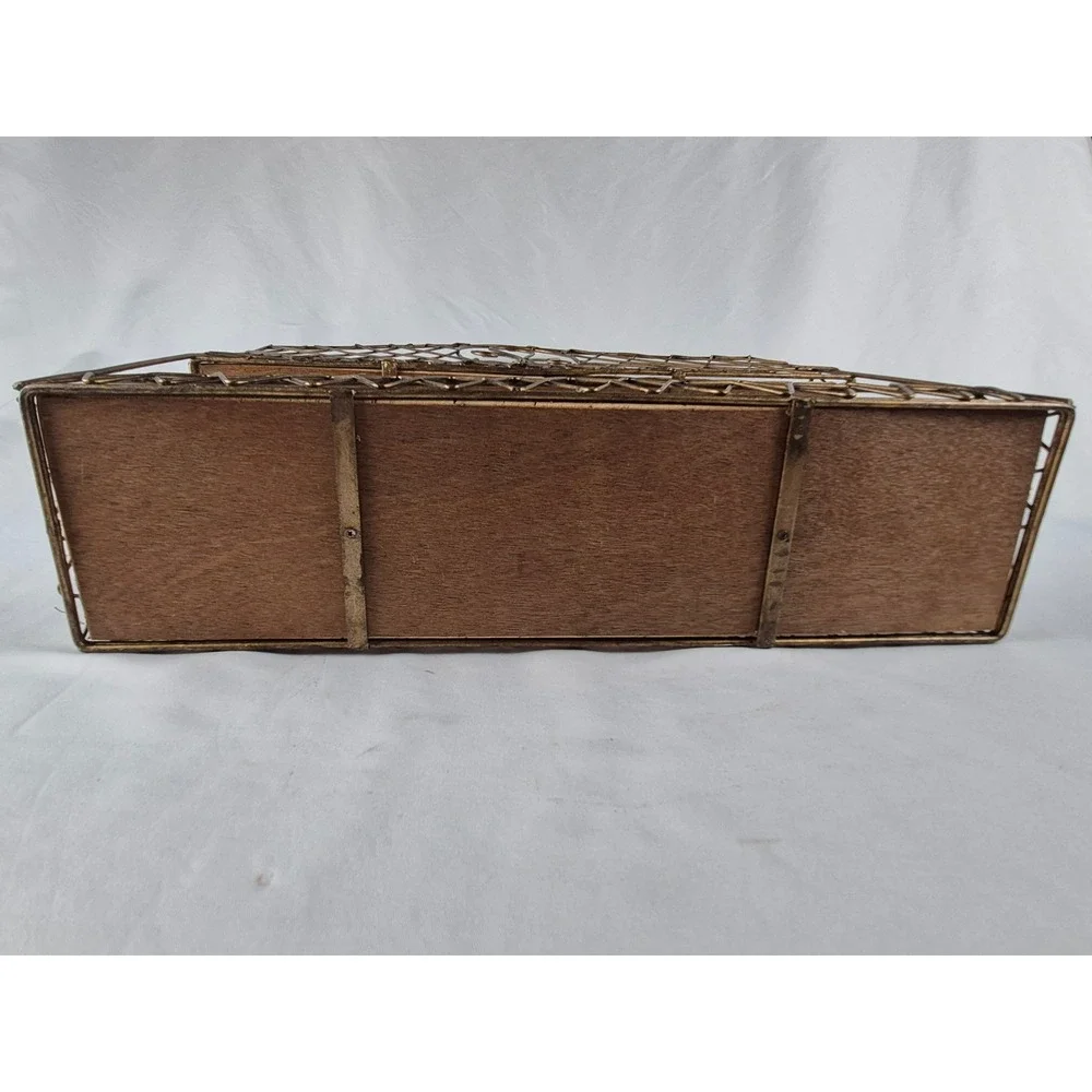 Vintage Bronze Metal 2 Tier Wall Shelf Wicker Rattan Boho Bathroom Display Rack